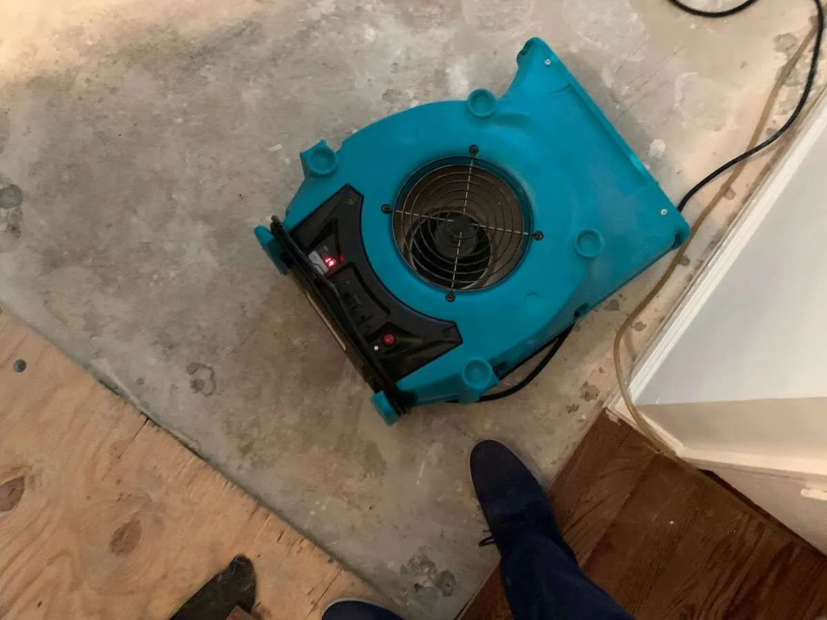 Air mover drying subfloor during Leak Detection & Repair in Las Cruces